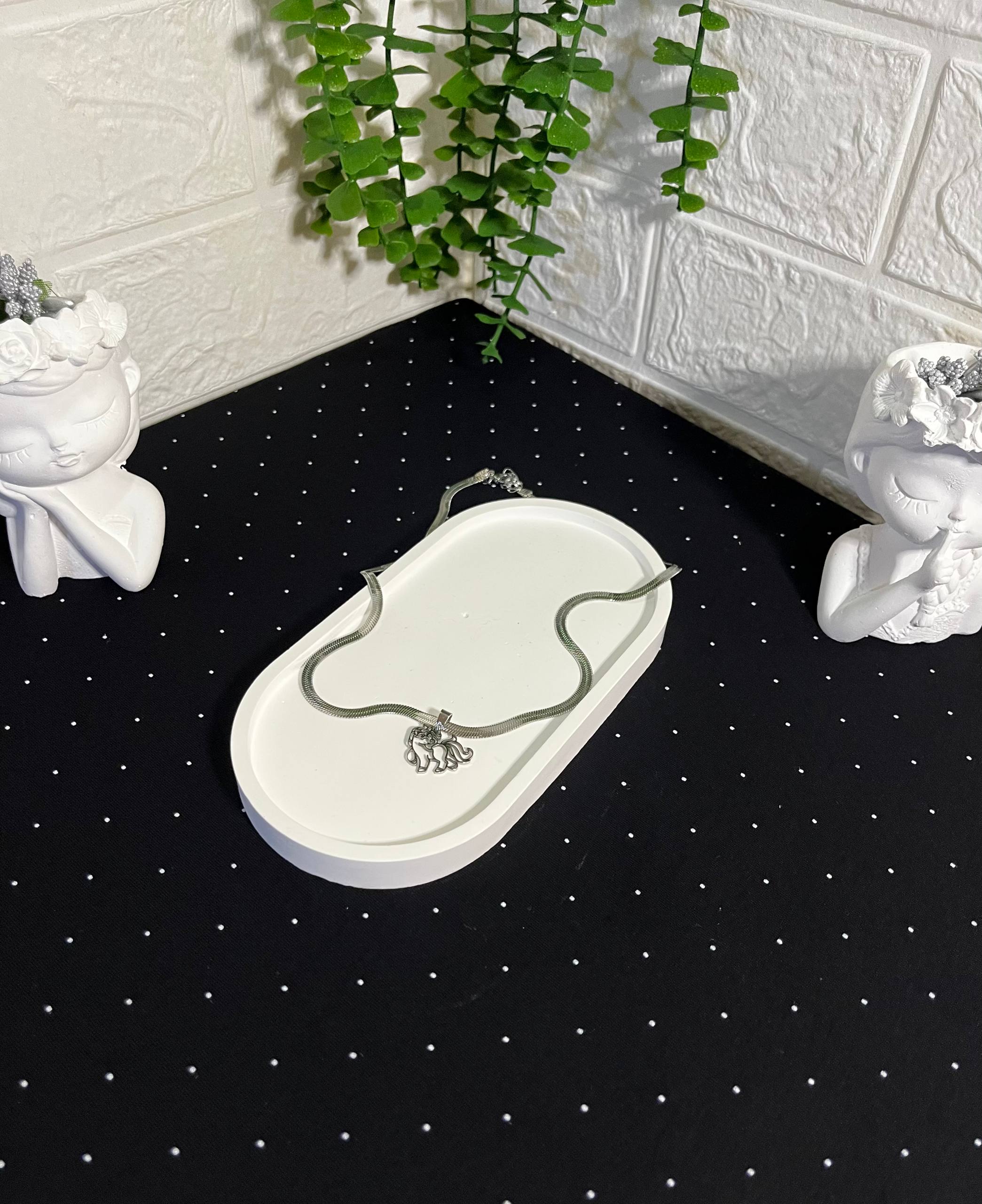 Unicorn Figürlü Çelik Kolye Silver - Görsel 2