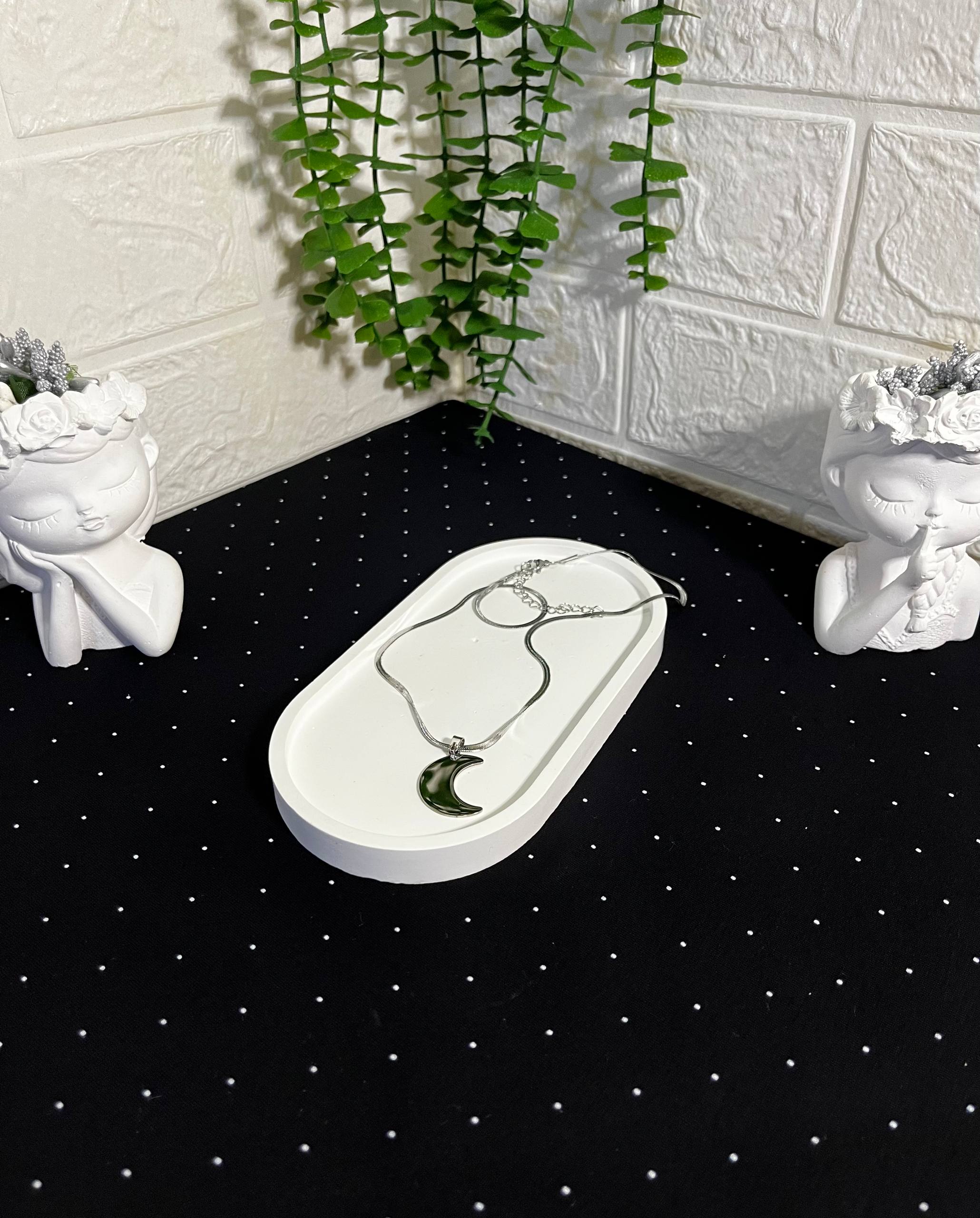 Ay Figürlü Çelik Kolye Silver - Görsel 2