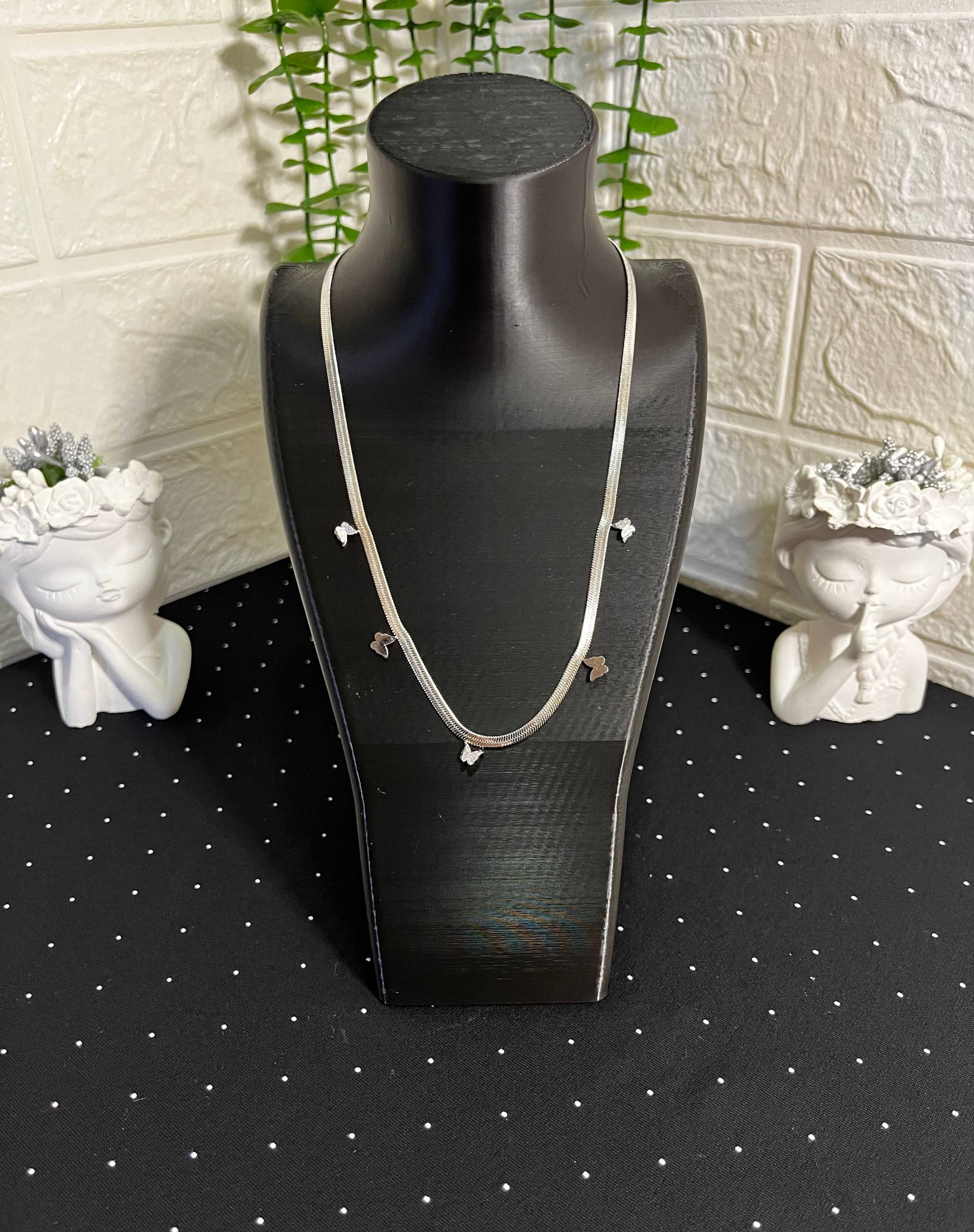 Kelebekli İtalyan Çelik Kolye Silver