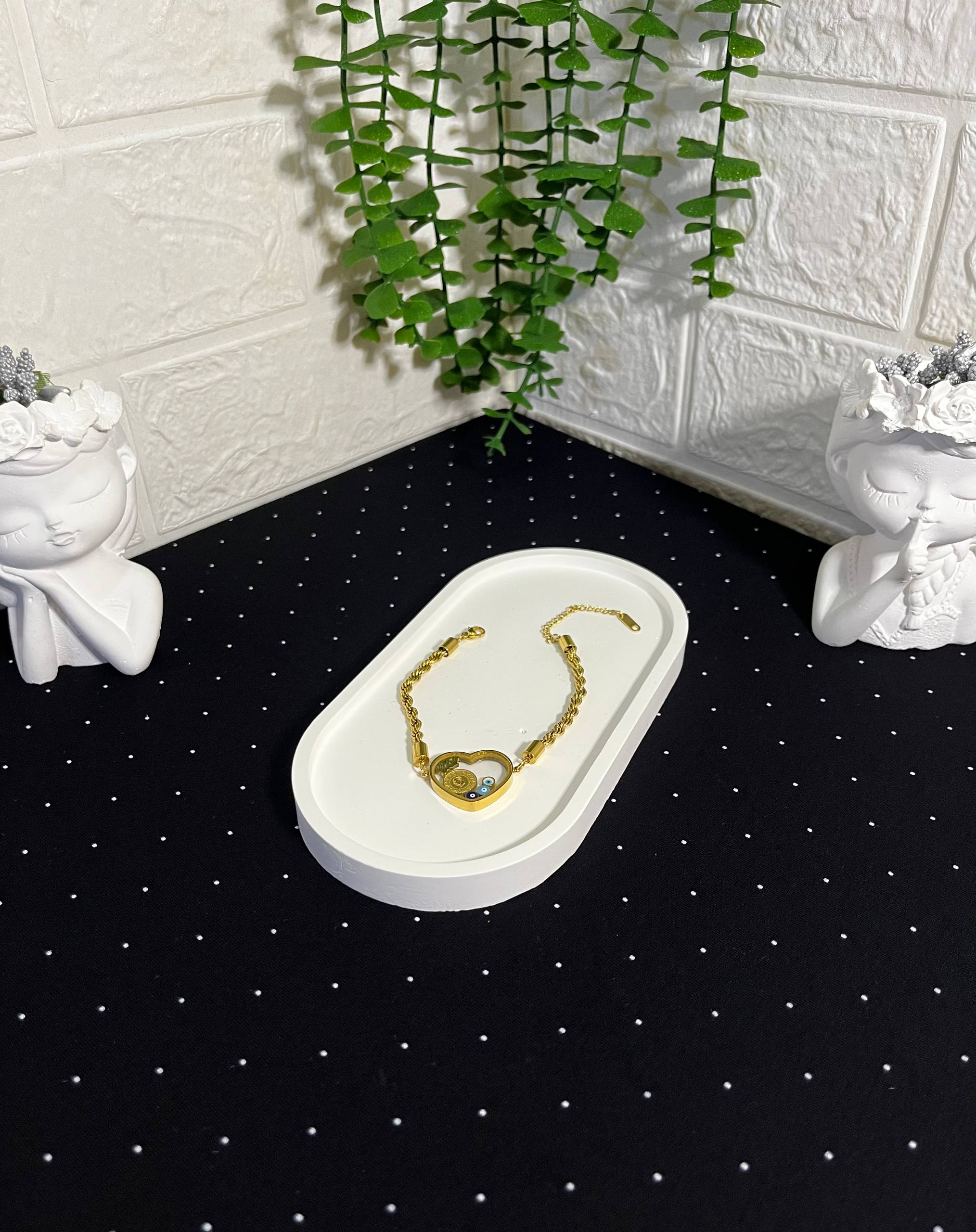 Kalpli Nazar Boncuklu Çelik Gold Bileklik