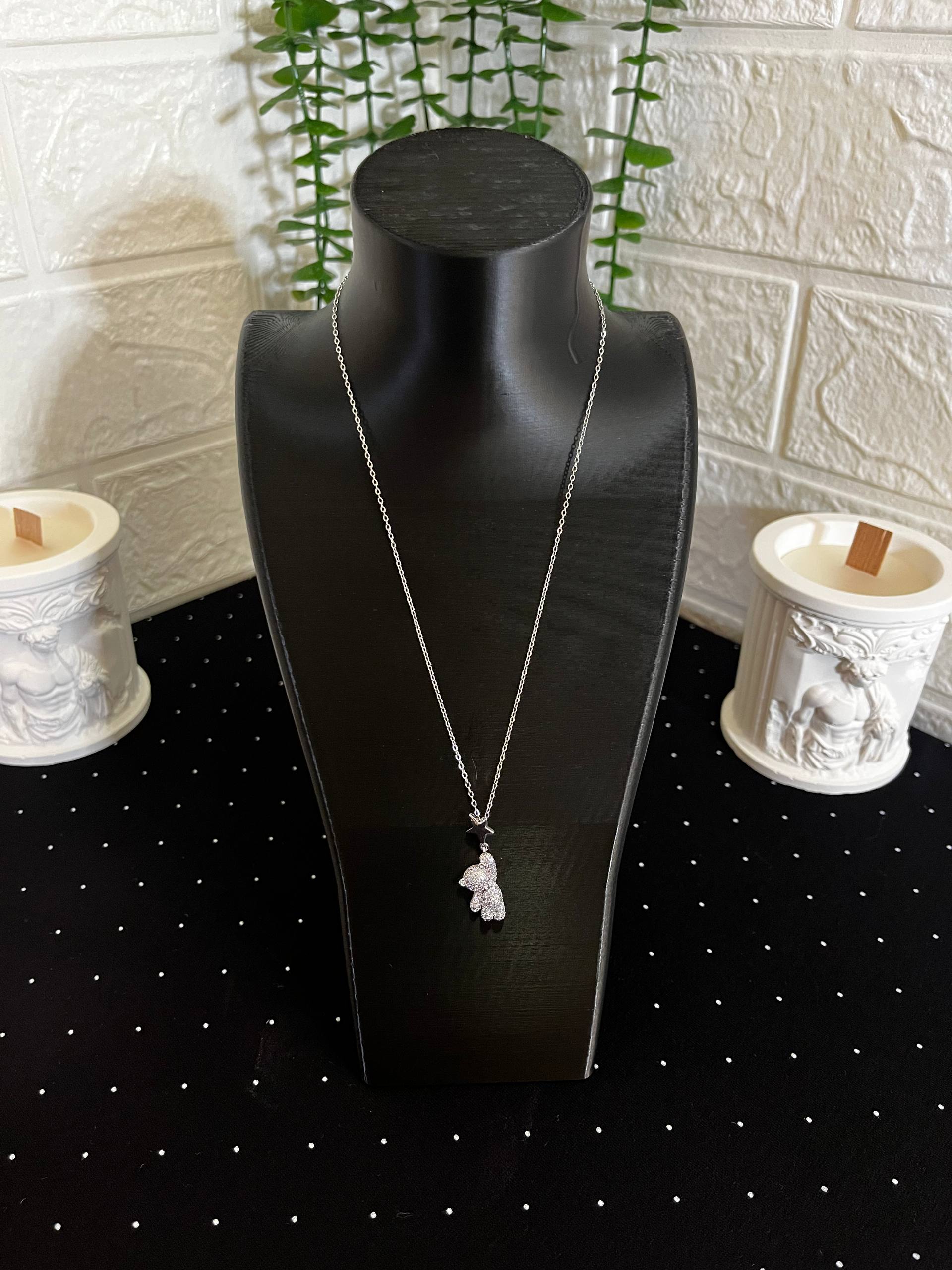 Ayıcık ve Yıldız Figürlü Çelik Zirkon Kolye Silver