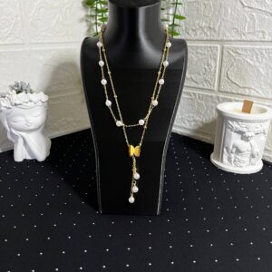 Kelebek Figürlü Çelik Gold Kolye